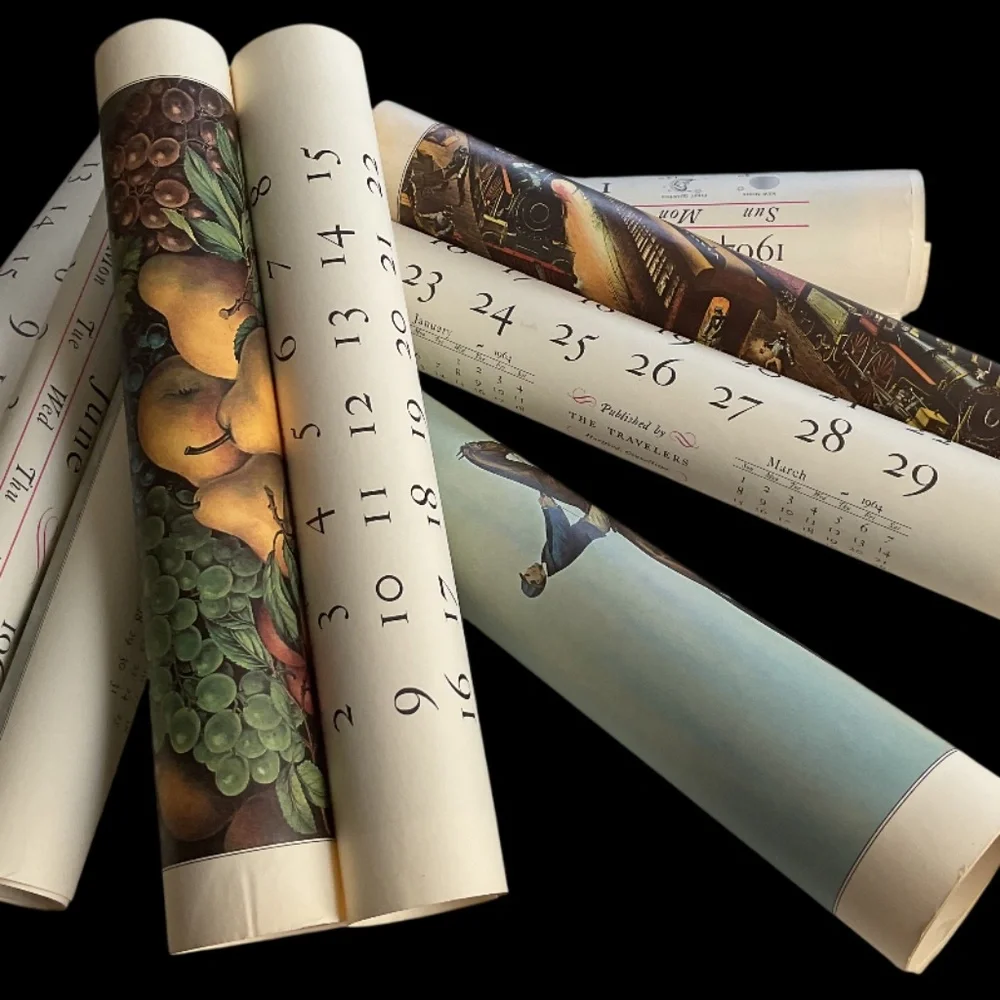 Large Vintage 1964 The Travelers Currier & Ives Calendar